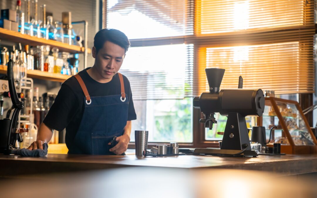 cleaning a cafe